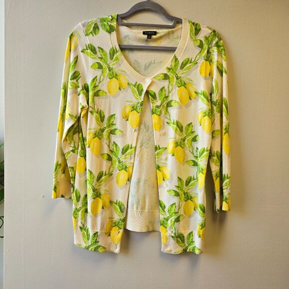 Talbots Lemon Fruit Print Button Cardigan Sweater Preppy Summer Cream M - Picture 1 of 8